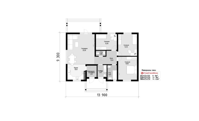 Фото планировка первого этажа проекта одноэтажного дома P374 с общей площадью 106 м2 - от компании Проект23