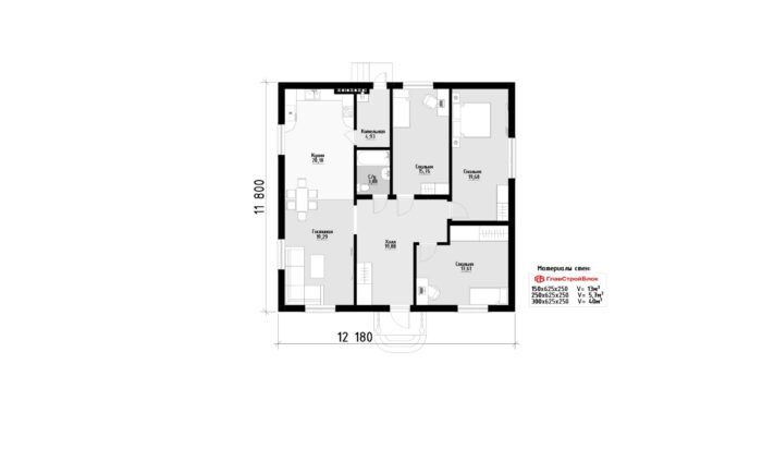 Фото планировка первого этажа проекта одноэтажного дома P262 с общей площадью 121 м2 - от компании Проект23