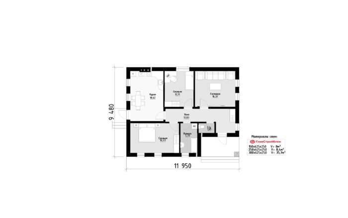 Фото планировка первого этажа проекта одноэтажного дома P231 с общей площадью 84 м2 - от компании Проект23