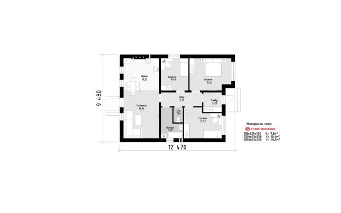 Фото планировка первого этажа проекта одноэтажного дома P233 с общей площадью 90 м2 - от компании Проект23