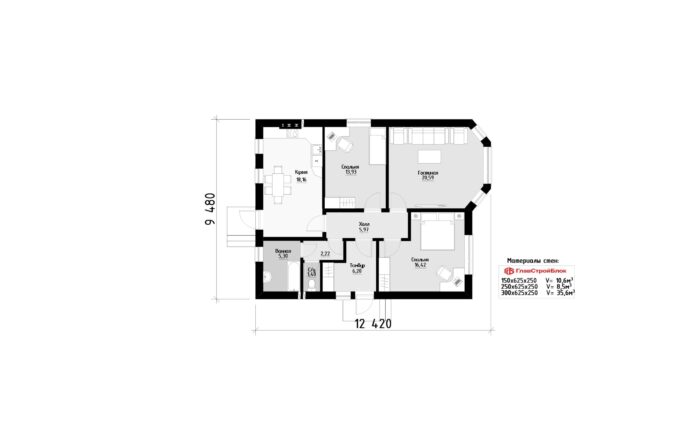 Фото планировка первого этажа проекта одноэтажного дома P232 с общей площадью 90 м2 - от компании Проект23