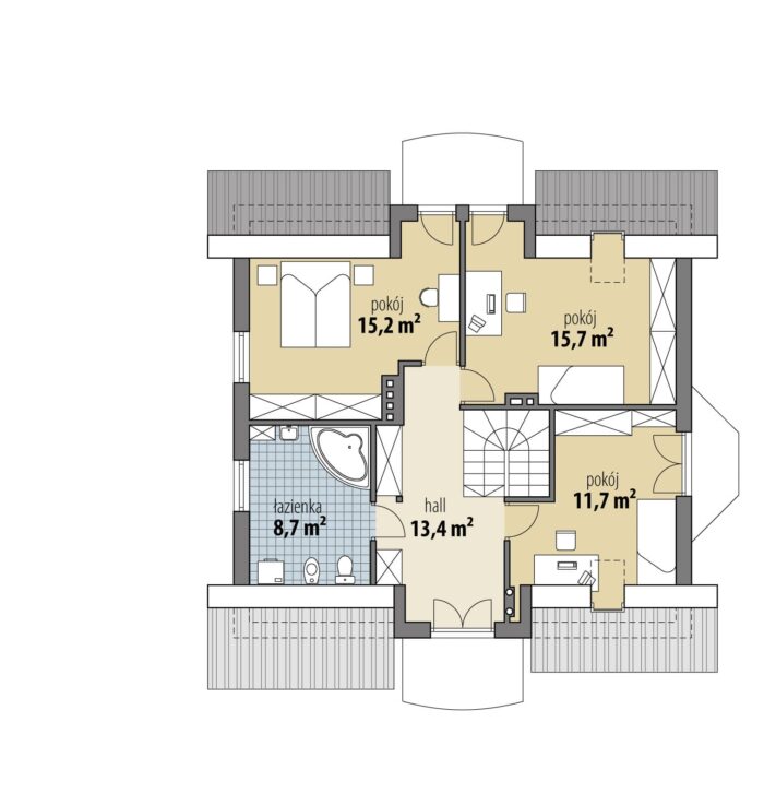 Фото планировка второго этажа проекта дома с мансардой Dd597 с общей площадью 118 м2 - от компании Проект23