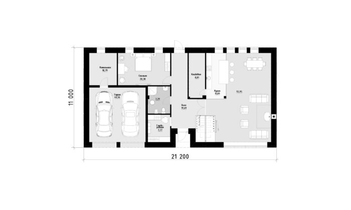 Фото планировка первого этажа проекта дома с мансардой P290 с общей площадью 182 м2 - от компании Проект23