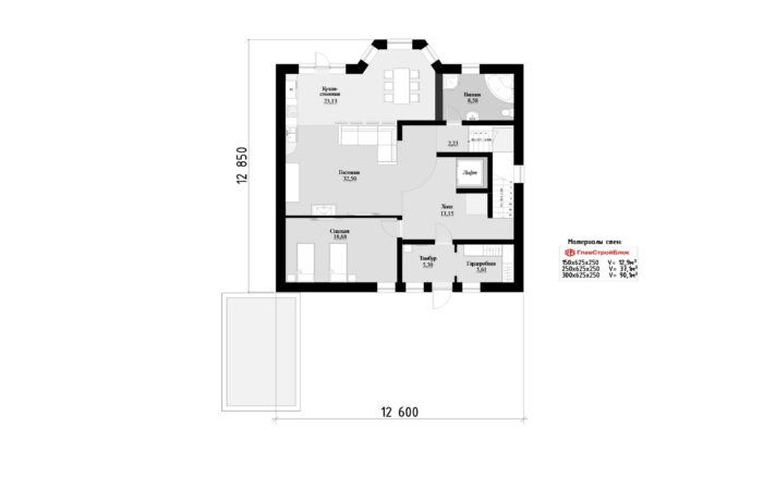 Фото планировка первого этажа проекта трехэтажного дома P273 с общей площадью 121 м2 - от компании Проект23
