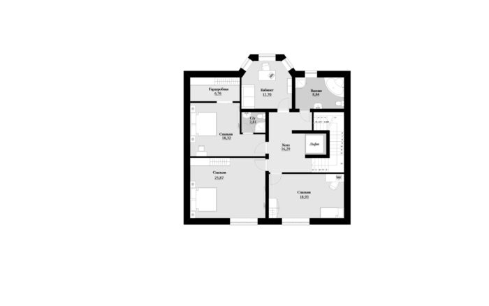 Фото планировка второго этажа проекта трехэтажного дома P273 с общей площадью 121 м2 - от компании Проект23