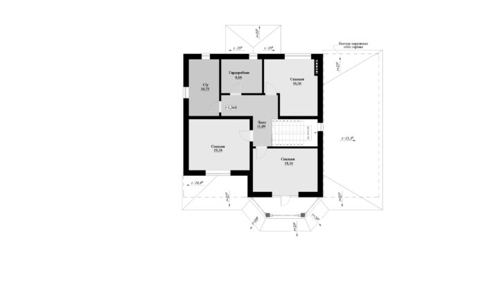 Фото планировка второго этажа проекта двухэтажного дома P291 с общей площадью 185 м2 - от компании Проект23