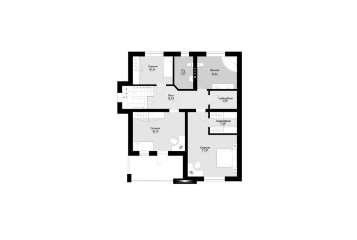 Фото планировка второго этажа проекта трехэтажного дома P224 с общей площадью 330 м2 - от компании Проект23