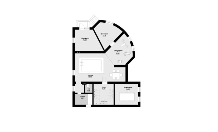 Фото планировка цокольного этажа проекта трехэтажного дома P225 с общей площадью 346 м2 - от компании Проект23