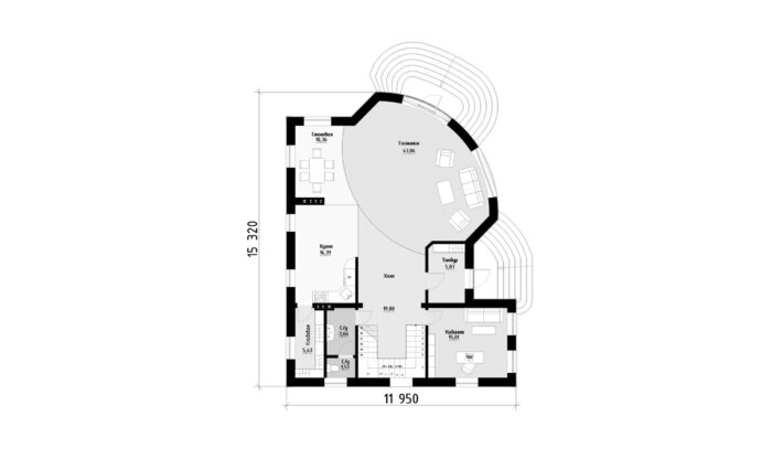 Фото планировка первого этажа проекта трехэтажного дома P225 с общей площадью 346 м2 - от компании Проект23