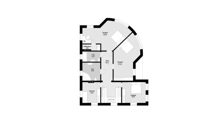 Фото планировка второго этажа проекта трехэтажного дома P225 с общей площадью 346 м2 - от компании Проект23