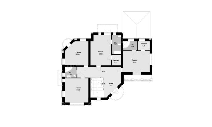Фото планировка второго этажа проекта трехэтажного дома P131 с общей площадью 488 м2 - от компании Проект23