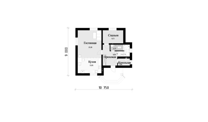 Фото планировка первого этажа проекта двухэтажного дома P102 с общей площадью 109 м2 - от компании Проект23
