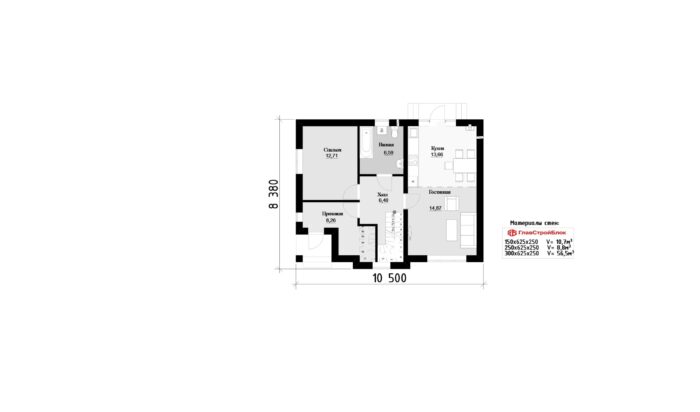 Фото планировка первого этажа проекта двухэтажного дома P264 с общей площадью 125 м2 - от компании Проект23