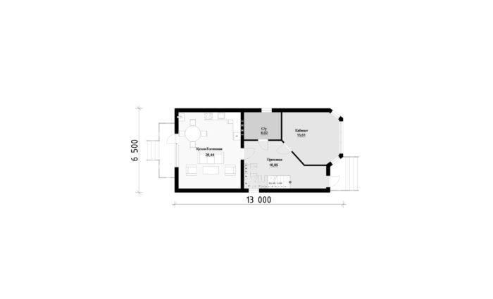 Фото планировка первого этажа проекта двухэтажного дома P134-1 с общей площадью 128 м2 - от компании Проект23