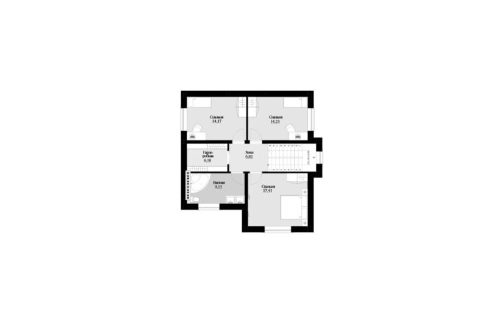 Фото планировка второго этажа проекта двухэтажного дома P260 с общей площадью 136 м2 - от компании Проект23