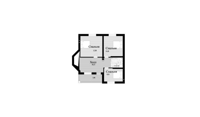 Фото планировка второго этажа проекта двухэтажного дома P129 с общей площадью 140 м2 - от компании Проект23