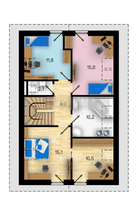 Фото планировка второго этажа проекта двухэтажного дома GS263 с общей площадью 144 м2 - от компании Проект23