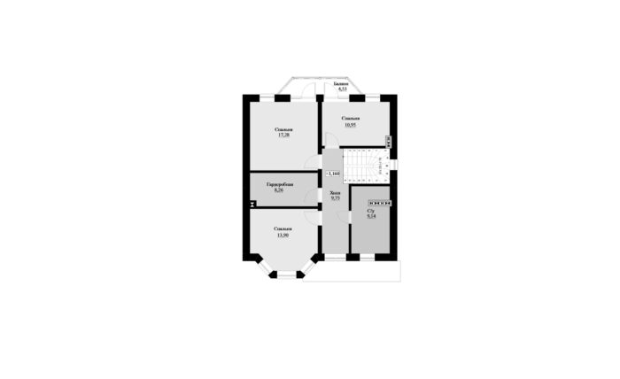 Фото планировка второго этажа проекта двухэтажного дома P294 с общей площадью 146 м2 - от компании Проект23