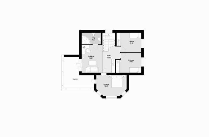 Фото планировка второго этажа проекта двухэтажного дома P223 с общей площадью 168 м2 - от компании Проект23