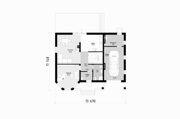 Фото планировка первого этажа проекта двухэтажного дома P335 с общей площадью 179 м2 - от компании Проект23
