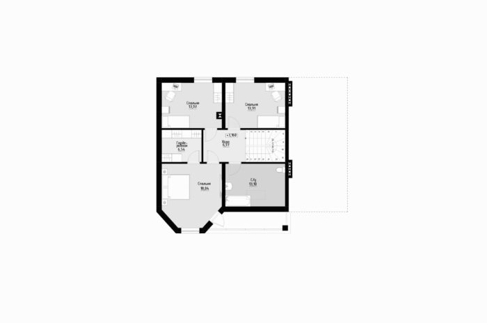 Фото планировка второго этажа проекта двухэтажного дома P335 с общей площадью 179 м2 - от компании Проект23