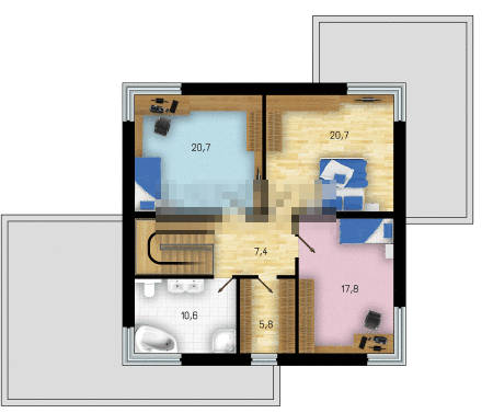 Фото планировка второго этажа проекта двухэтажного дома GS272 с общей площадью 214 м2 - от компании Проект23