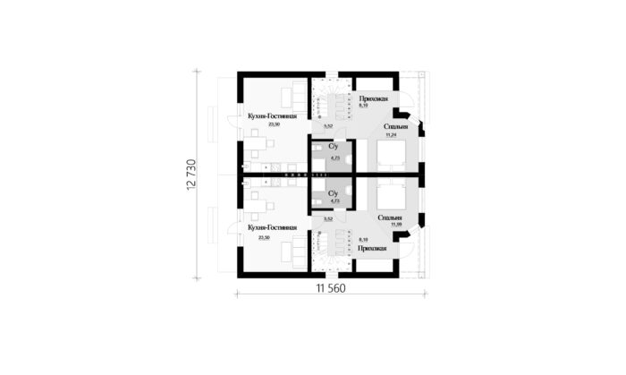 Фото планировка первого этажа проекта двухэтажного дома P214 с общей площадью 216 м2 - от компании Проект23