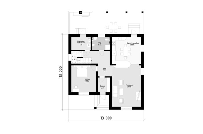 Фото планировка первого этажа проекта двухэтажного дома P237 с общей площадью 281 м2 - от компании Проект23